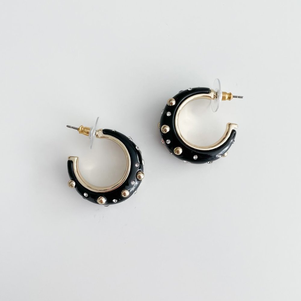 J. Crew Factory Sparkly Resin Hoop Earrings (Black)
